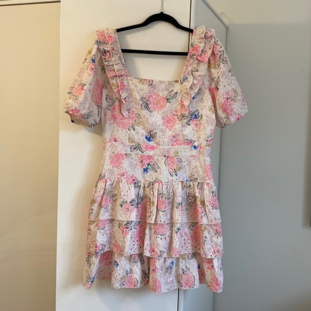 Adeline Rae floral eyelet ruffled mini dress